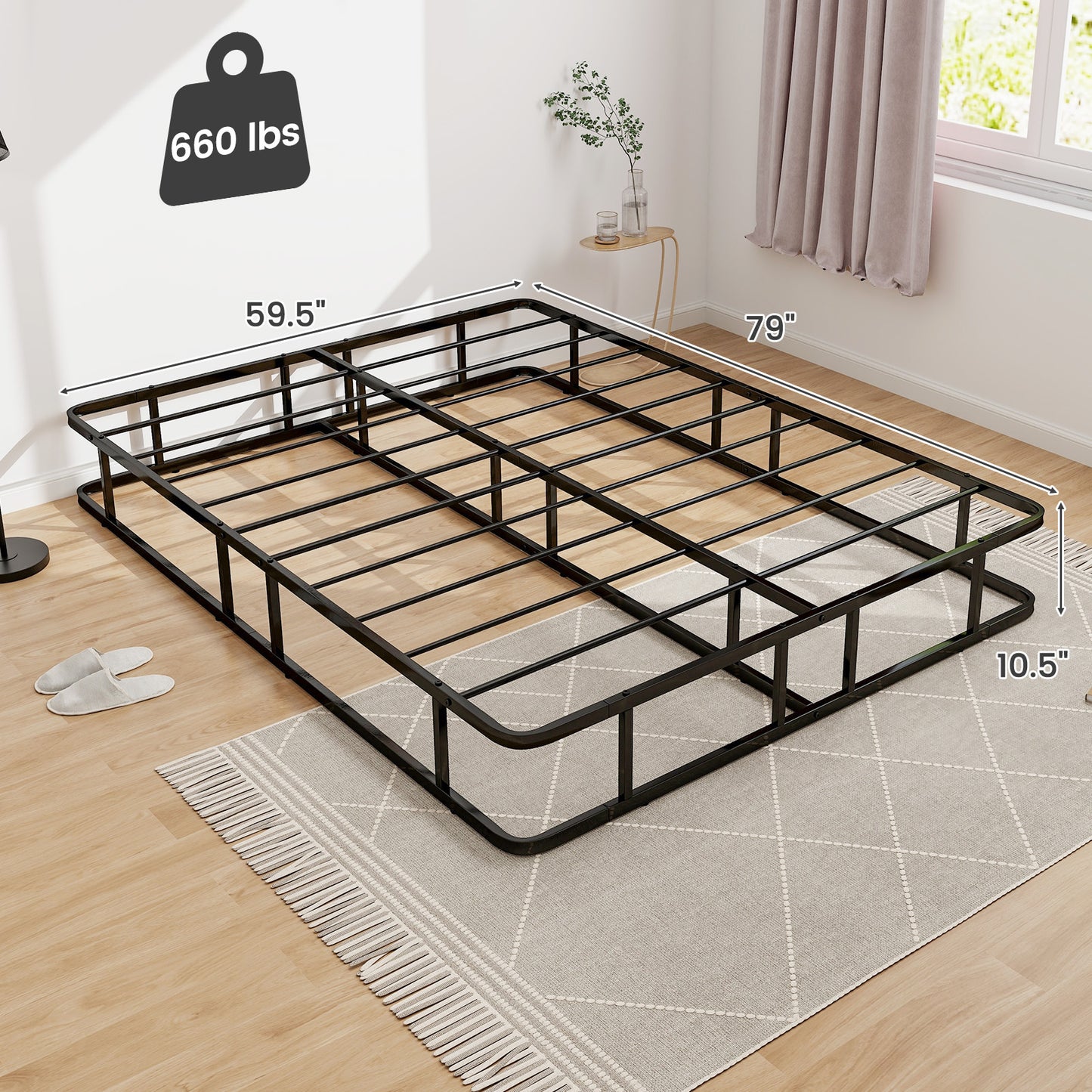 Queen Size Bed Frame with Metal Slat Support Kids Crystal