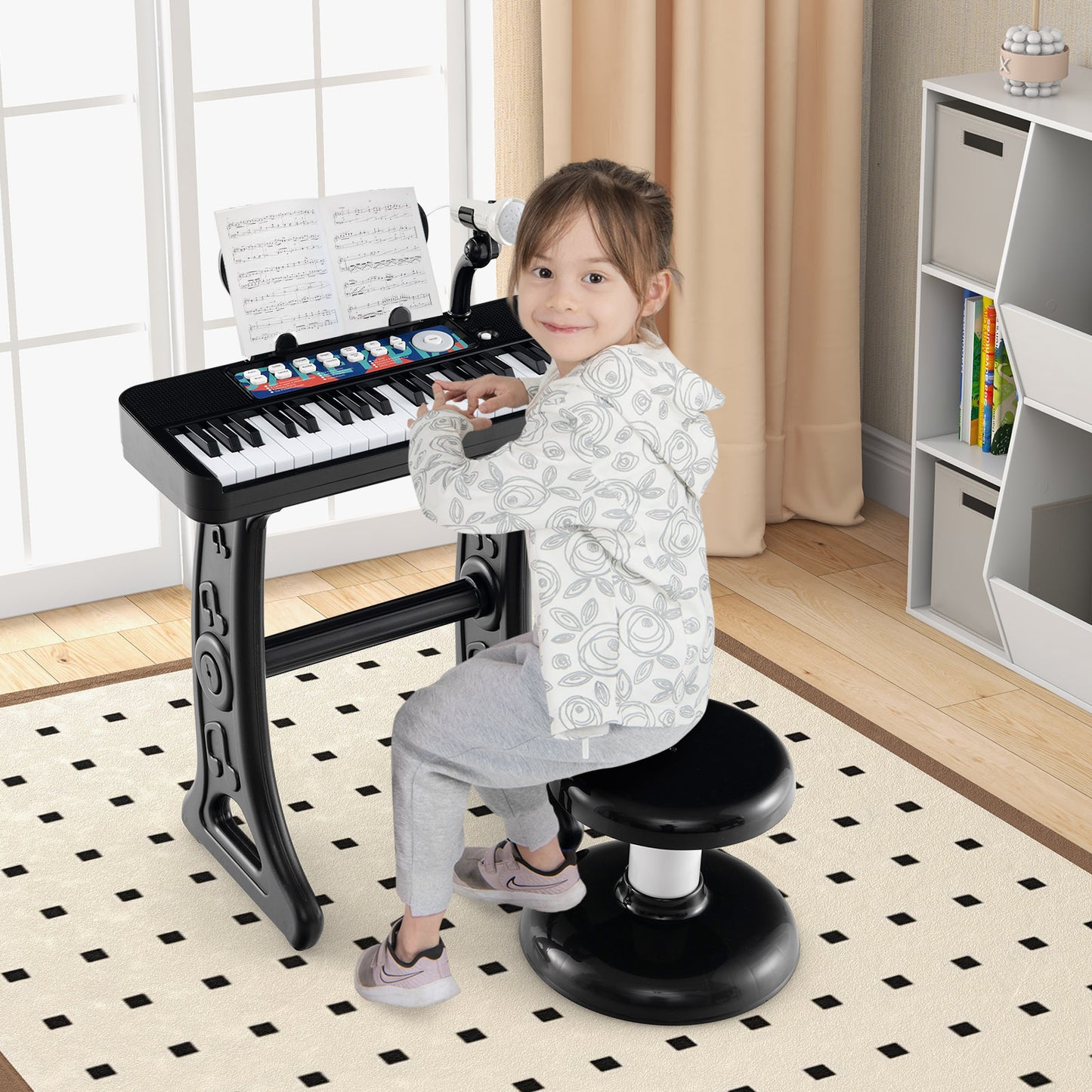Kids Piano Keyboard 37-Key Kids Toy Keyboard Piano with Microphone for 3+ Kids-Black Kids Crystal