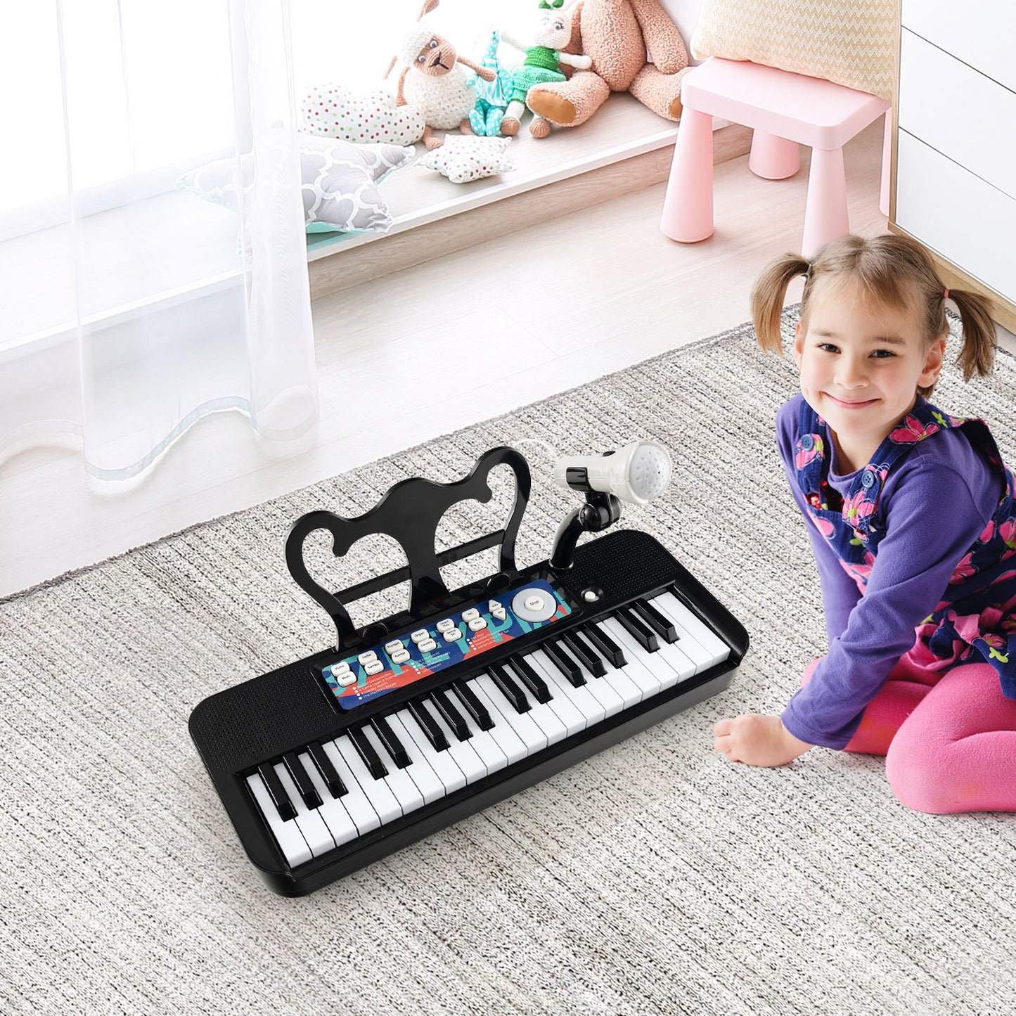 Kids Piano Keyboard 37-Key Kids Toy Keyboard Piano with Microphone for 3+ Kids-Black Kids Crystal