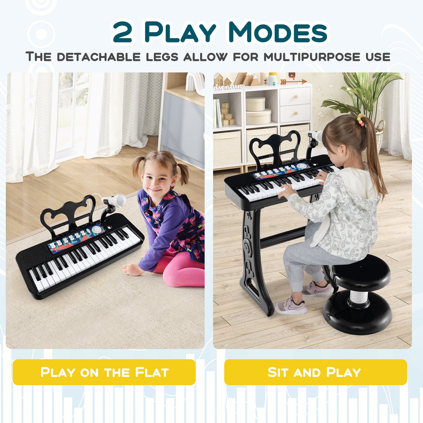 Kids Piano Keyboard 37-Key Kids Toy Keyboard Piano with Microphone for 3+ Kids-Black Kids Crystal