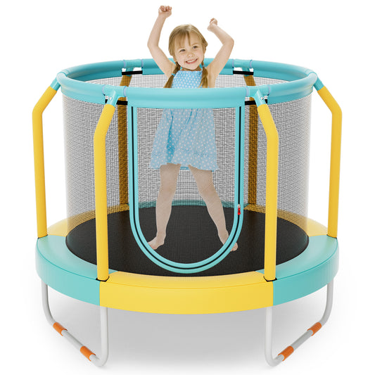 Mini Trampoline with Enclosure and Heavy-duty Metal Frame-Yellow Kids Crystal