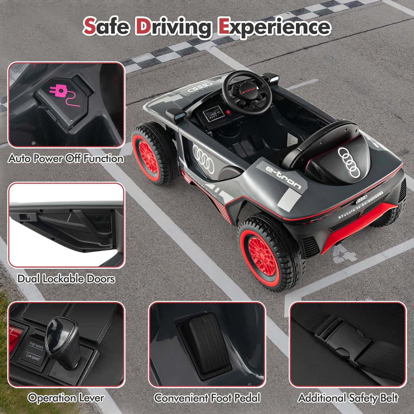 Licensed Audi Kids Ride On E-tron Racing Car-Gray