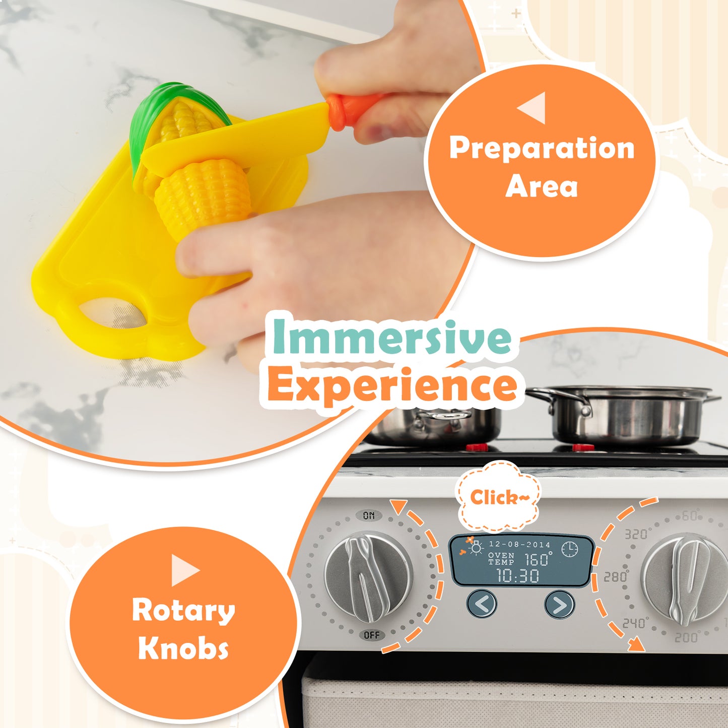 Wooden Kids Play Kitchen Playset with Realistic Lights and Sounds-Gray Kids Crystal