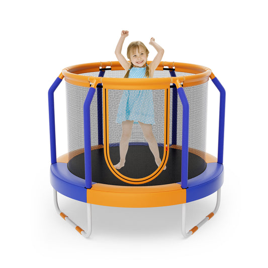 Mini Trampoline with Enclosure and Heavy-duty Metal Frame-Orange Kids Crystal