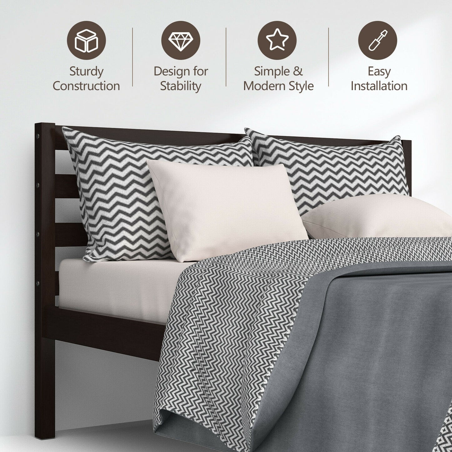 Full Size Bed frame Foundation with Solid Wooden Slat Suppor Kids Crystal