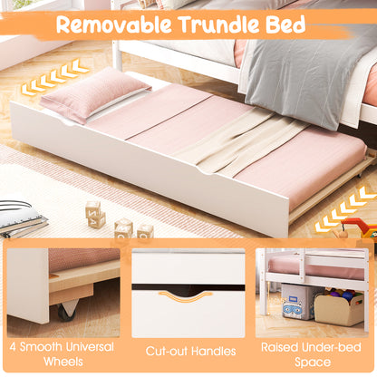 Home Wood Bunk Bed with Guard Rail and 4-step Storage Stairs No Box Spring Needed-White