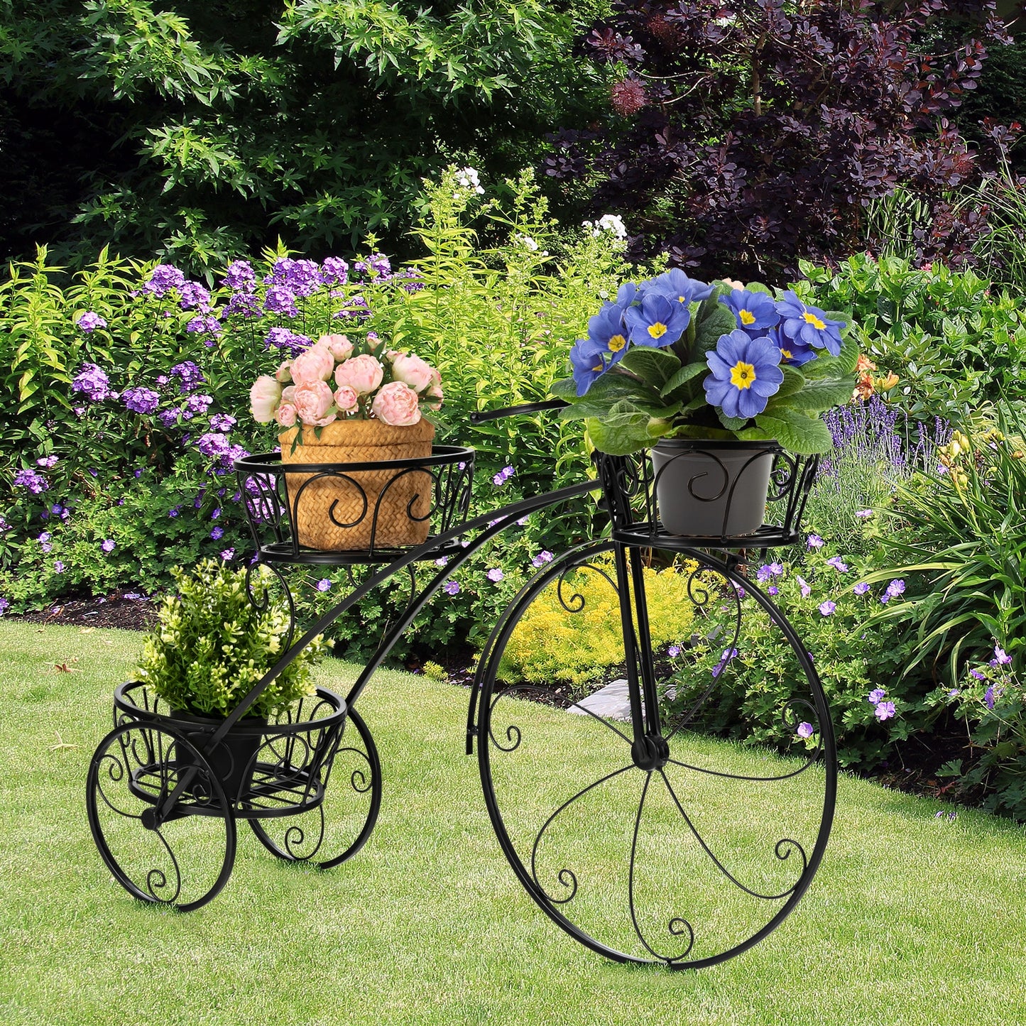 Tricycle Plant Stand Flower Pot Cart Holder in Parisian Style Kids Crystal