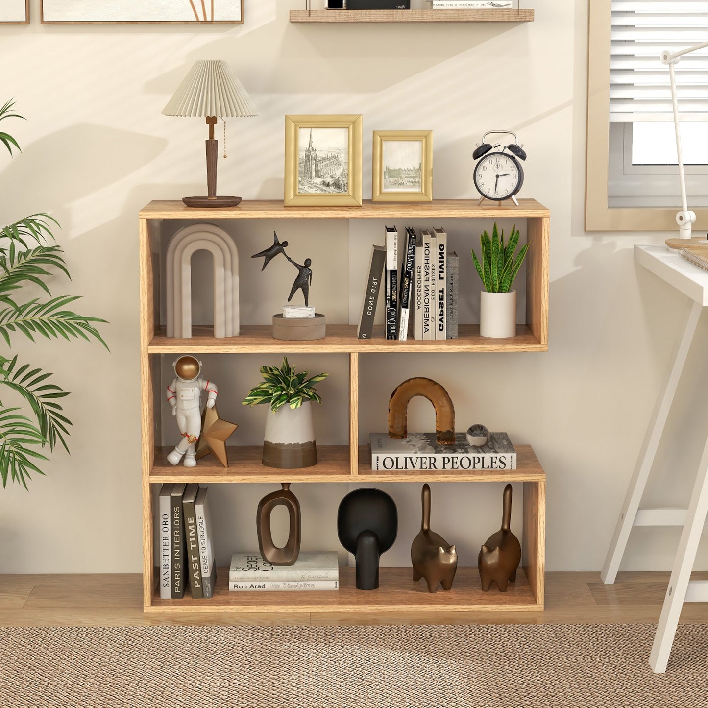 Concave Bookshelf 3-Shelf Open Bookcase with Anti-Toppling Device for Living Room Study Office Kids Crystal
