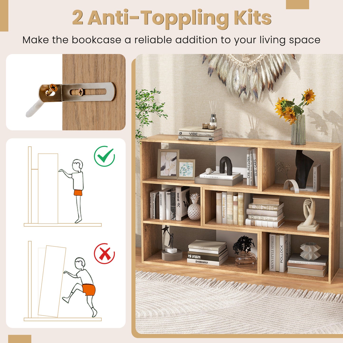 2-Piece Separable Bookshelf Floor Standing Corner Display Storage Kids Crystal