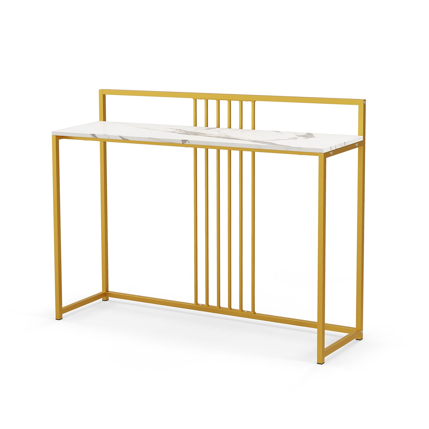 47 Inch Long Entryway Table with Faux Marble Top and Baffle-White Kids Crystal