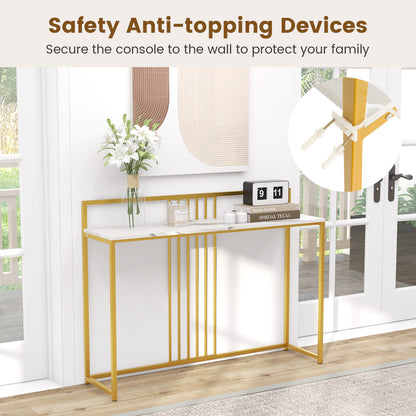 47 Inch Long Entryway Table with Faux Marble Top and Baffle-White