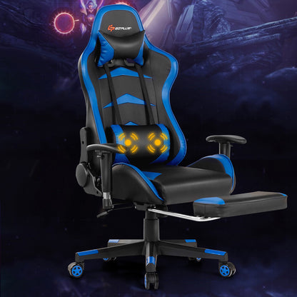 Massage Gaming Chair with Footrest-Blue