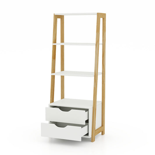 4-Tier Ladder Bookshelf Storage Display with 2 Drawers-White Kids Crystal