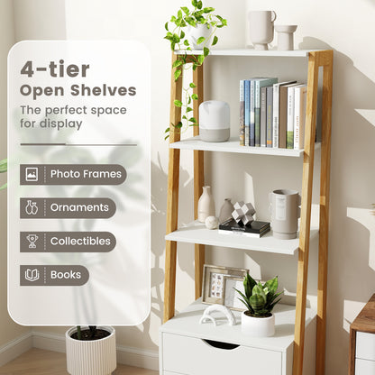 4-Tier Ladder Bookshelf Storage Display with 2 Drawers-White