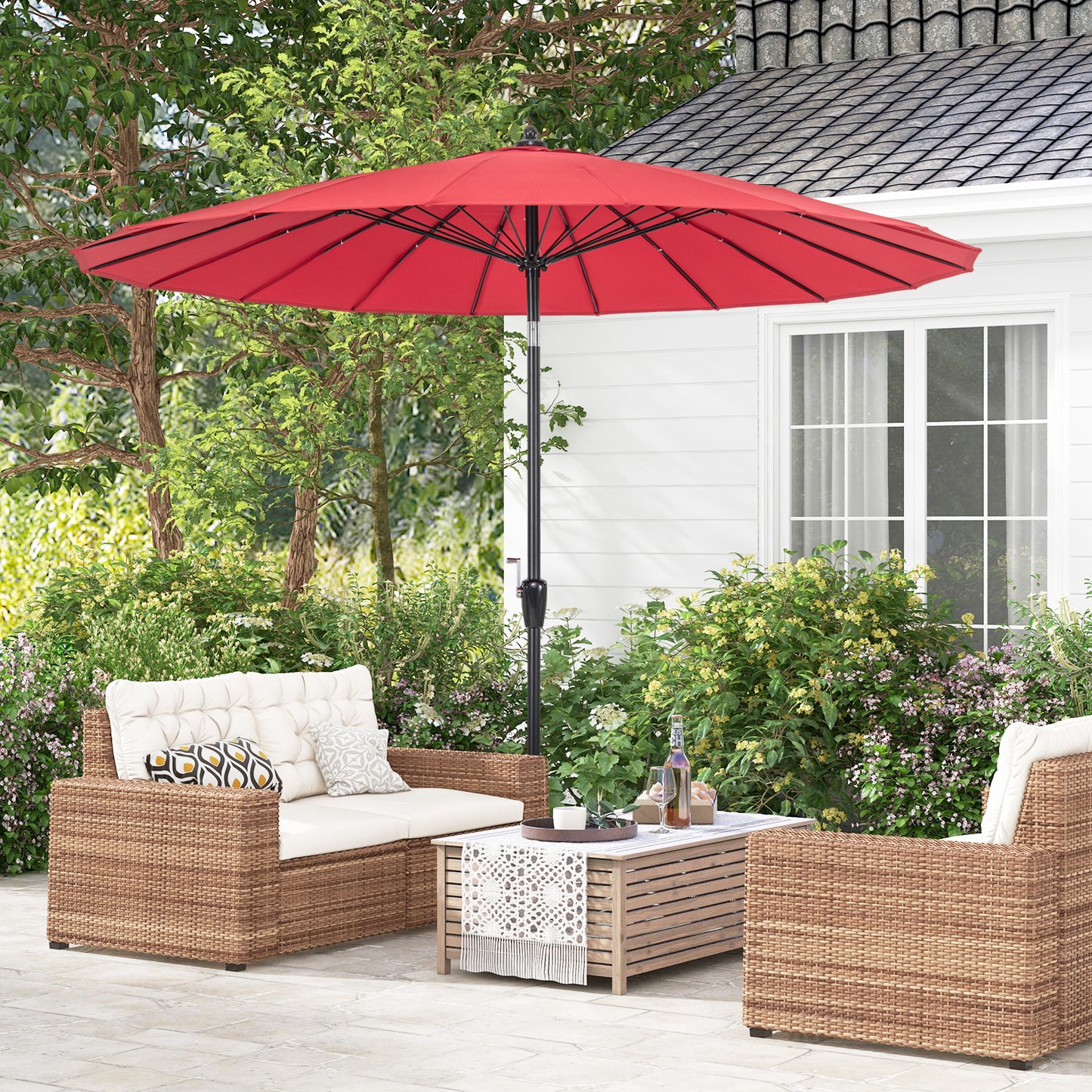 9 Feet Round Patio Umbrella with 18 Fiberglass Ribs-Wine Kids Crystal
