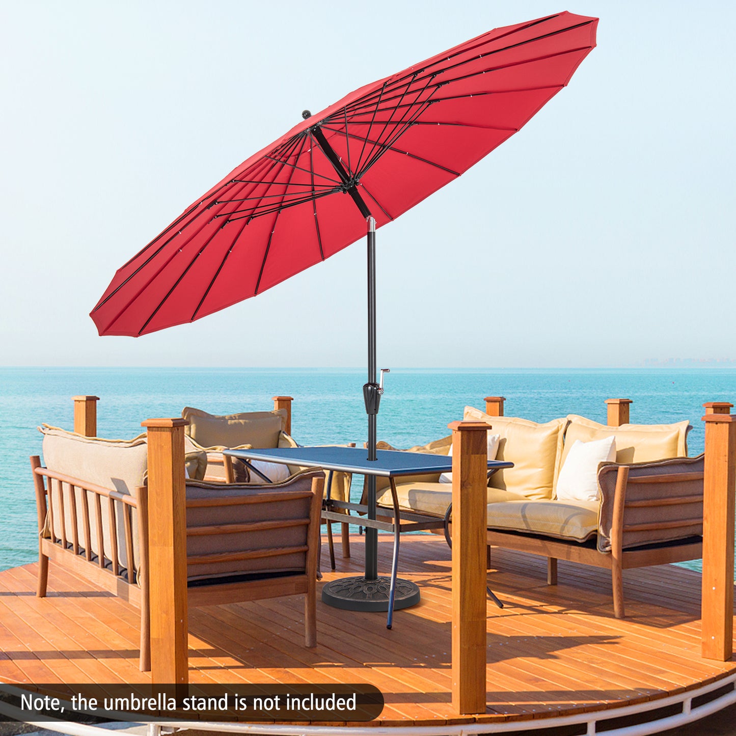 9 Feet Round Patio Umbrella with 18 Fiberglass Ribs-Wine Kids Crystal