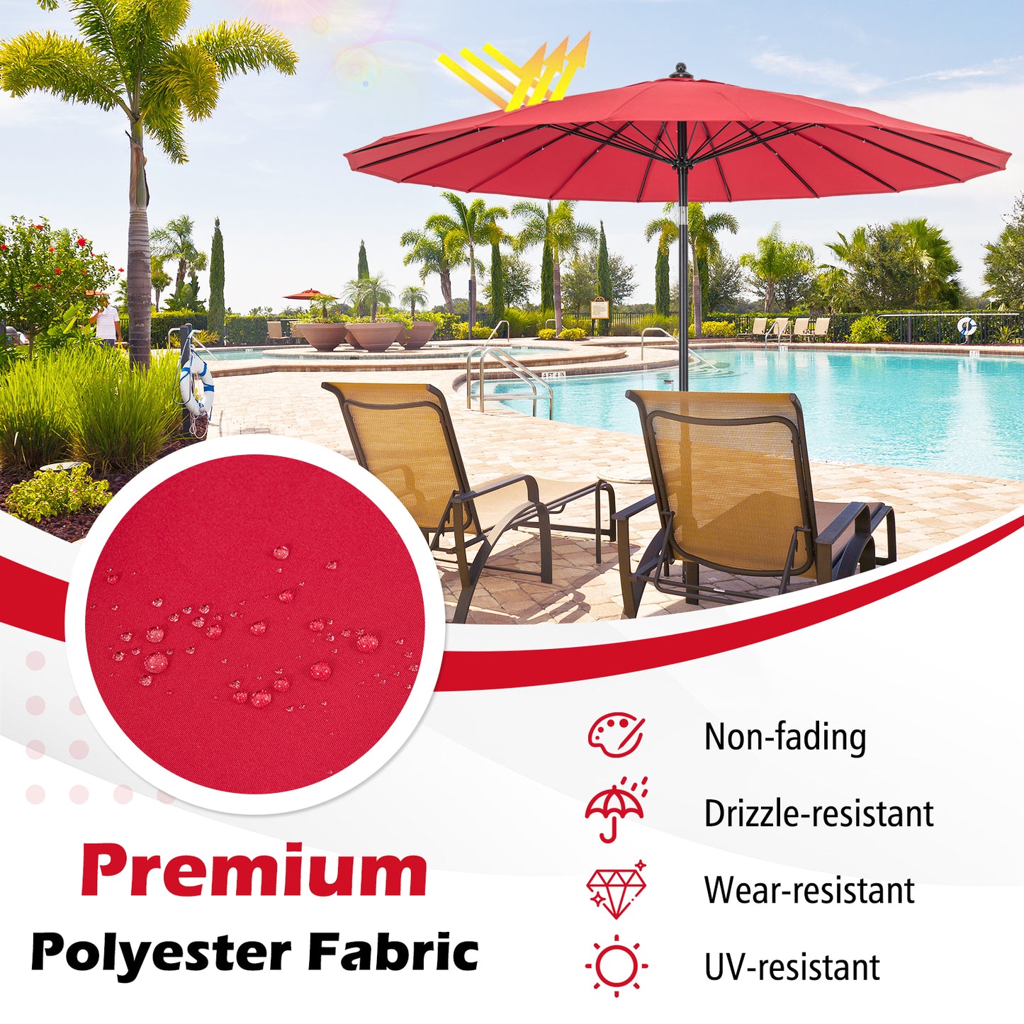 9 Feet Round Patio Umbrella with 18 Fiberglass Ribs-Wine Kids Crystal
