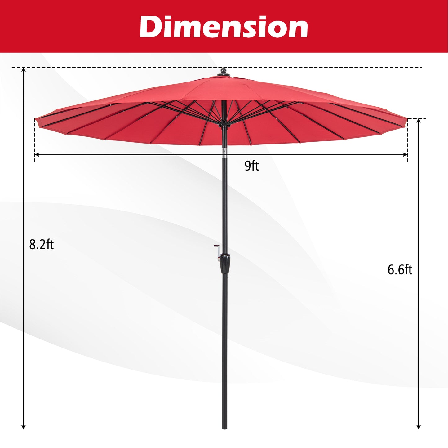 9 Feet Round Patio Umbrella with 18 Fiberglass Ribs-Wine Kids Crystal