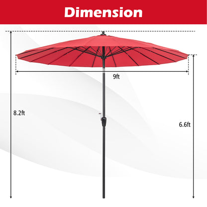 9 Feet Round Patio Umbrella with 18 Fiberglass Ribs-Wine