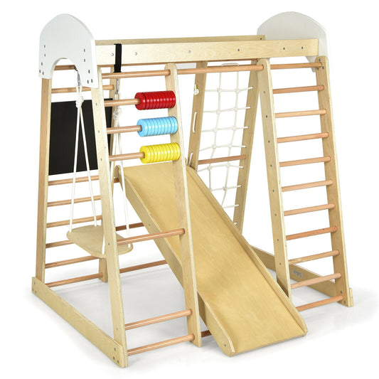 Indoor Playground Climbing Gym Wooden 8-in-1 Climber Playset for Children-Natural Kids Crystal