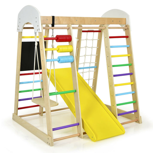 Indoor Playground Climbing Gym Wooden 8-in-1 Climber Playset for Children-Multicolor Kids Crystal
