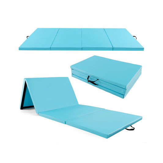 4-Panel PU Leather Folding Exercise Mat with Carrying Handles-Blue Kids Crystal