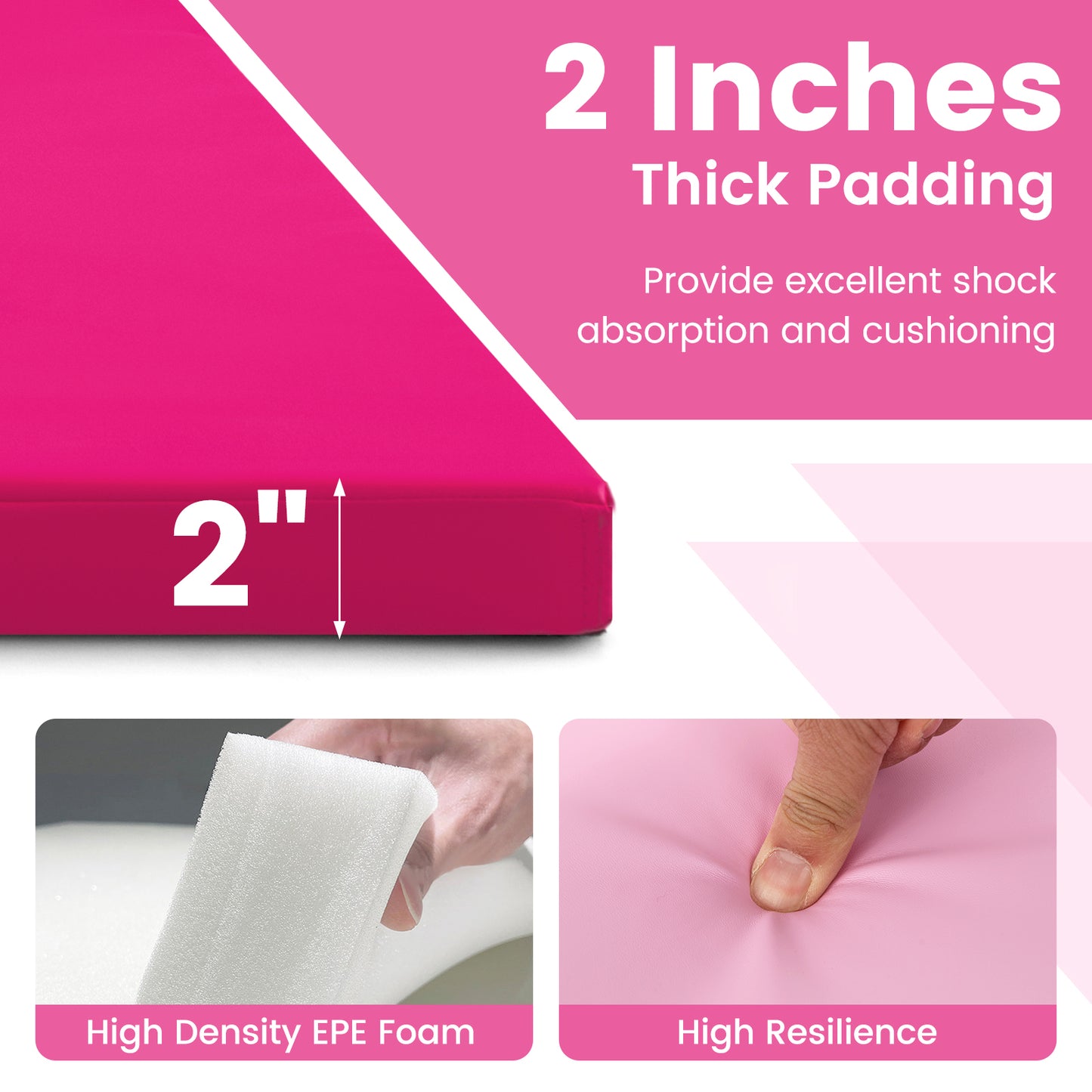 4-Panel PU Leather Folding Exercise Mat with Carrying Handles-Hot Pink Kids Crystal