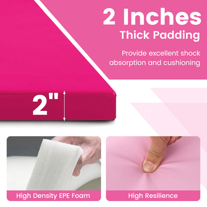 4-Panel PU Leather Folding Exercise Mat with Carrying Handles-Hot Pink