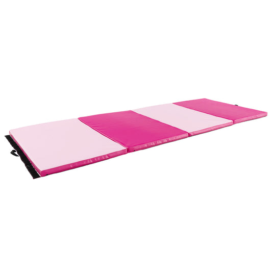 4-Panel PU Leather Folding Exercise Mat with Carrying Handles-Hot Pink Kids Crystal