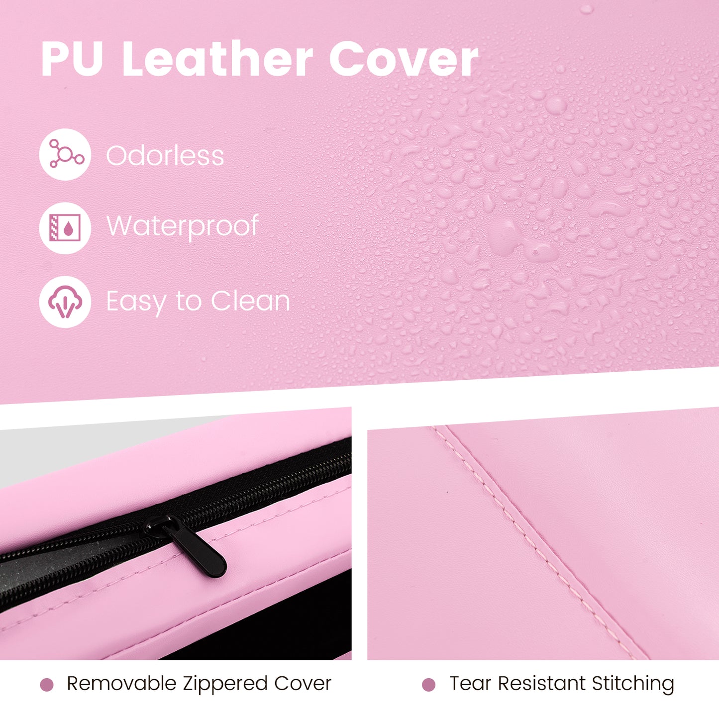 4-Panel PU Leather Folding Exercise Mat with Carrying Handles-Pink Kids Crystal