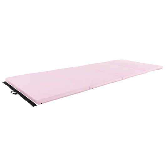 4-Panel PU Leather Folding Exercise Mat with Carrying Handles-Pink Kids Crystal