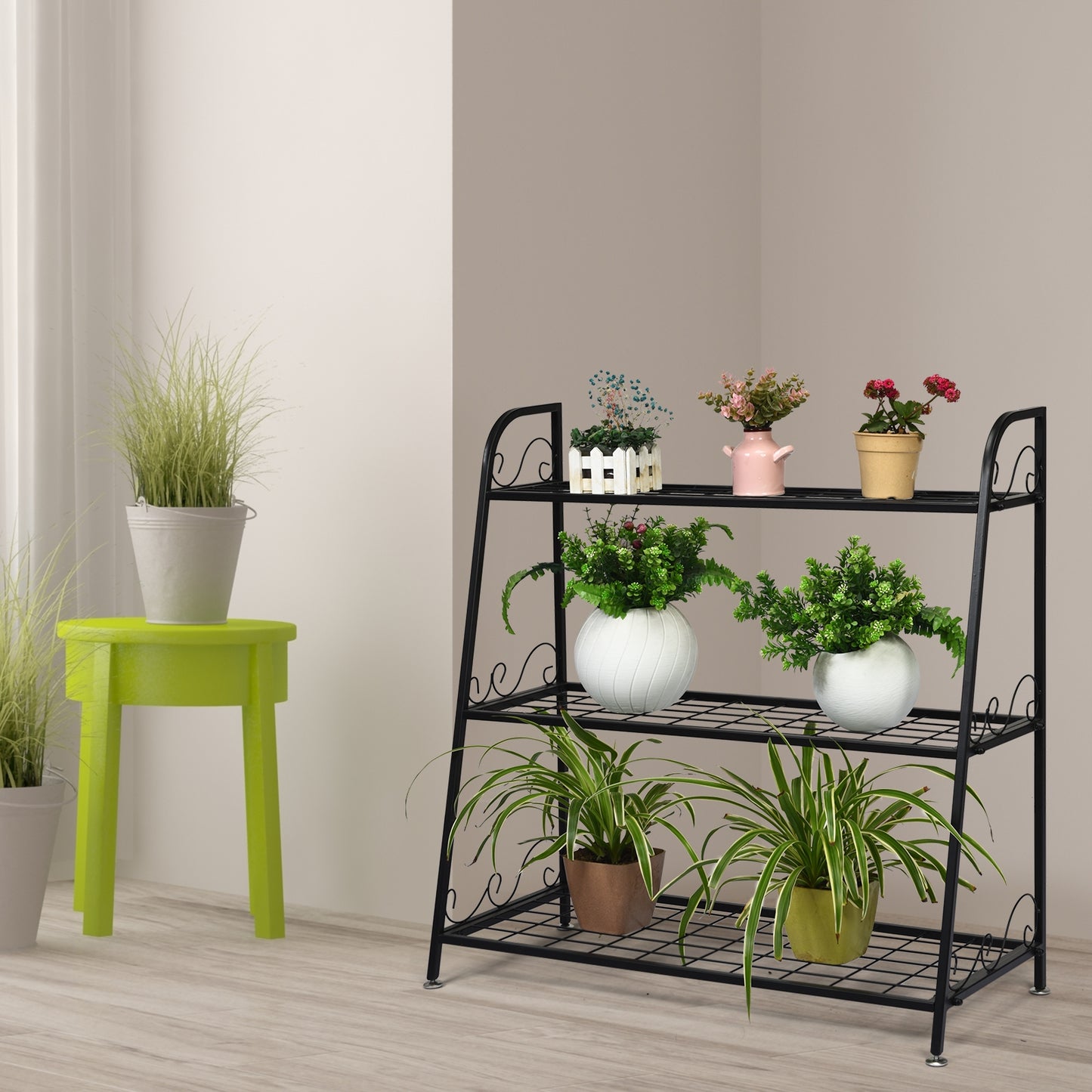 3-Tier Metal Plant Stand Shelf Display Rack for Plants Shoes Flower Pot Kids Crystal