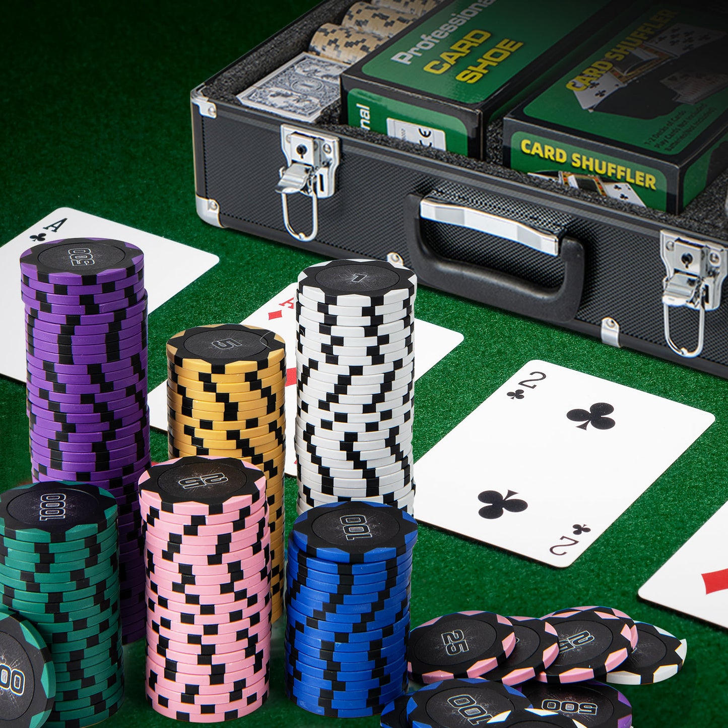 600-Piece Poker Chip Set 14 Gram Claytec Chips with Carrying Case-Black Kids Crystal