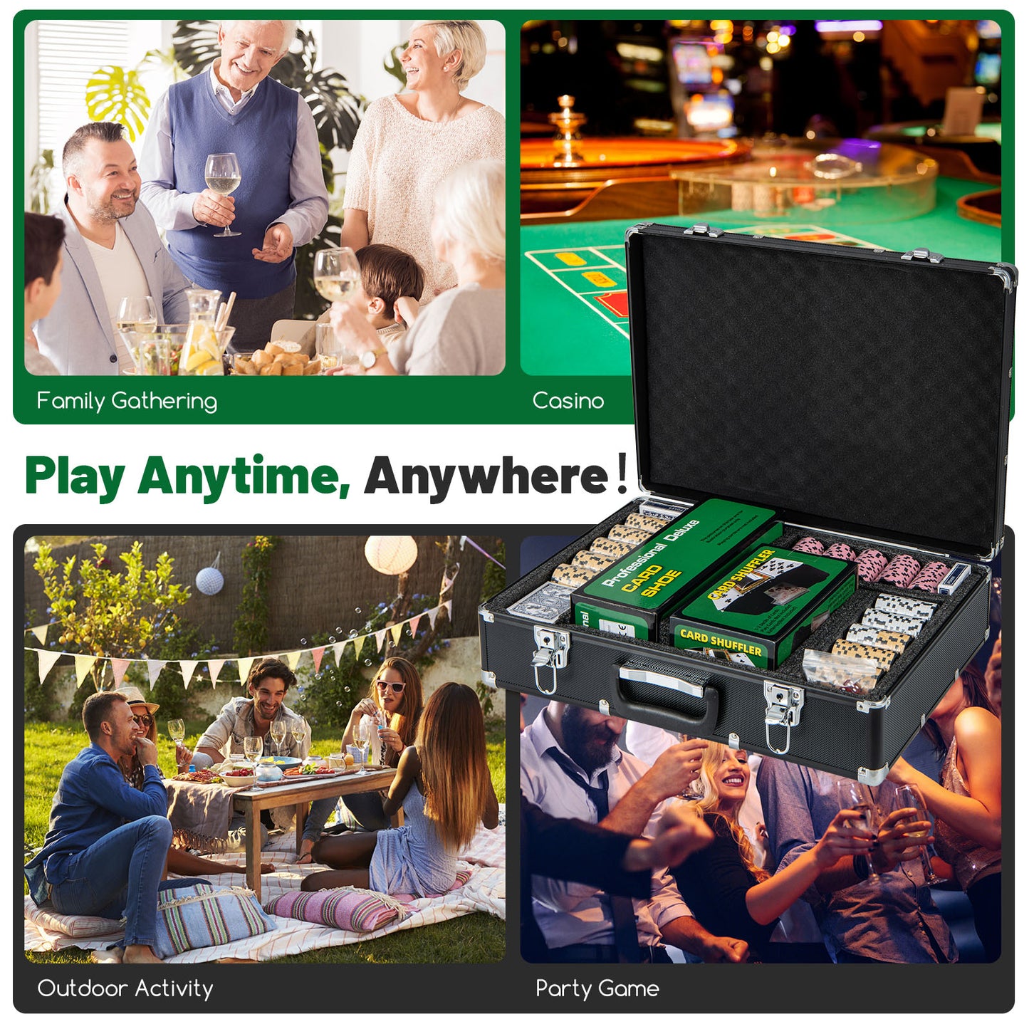 600-Piece Poker Chip Set 14 Gram Claytec Chips with Carrying Case-Black Kids Crystal