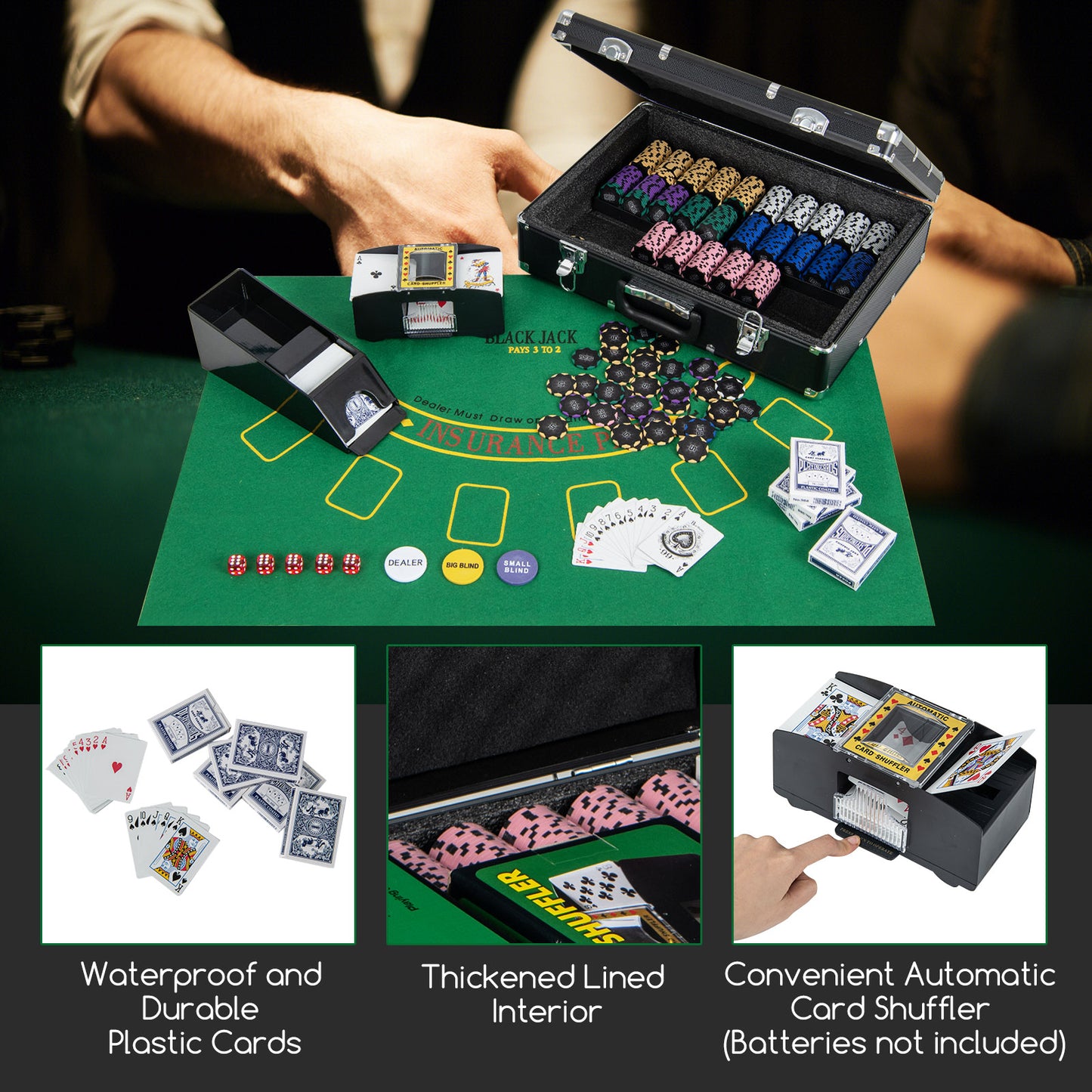 600-Piece Poker Chip Set 14 Gram Claytec Chips with Carrying Case-Black Kids Crystal