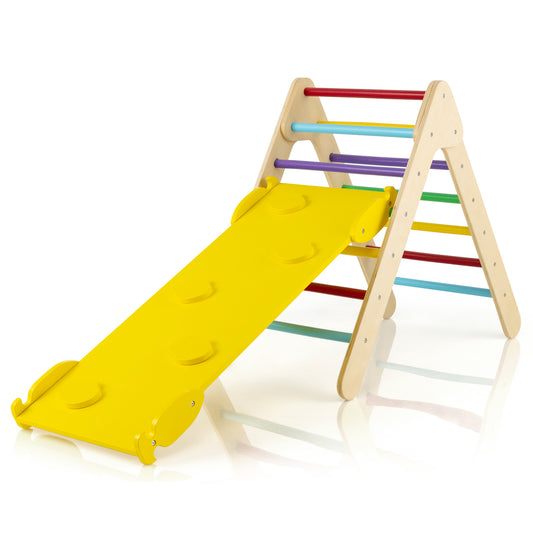 3-in-1 Wooden Climbing Triangle Set Triangle Climber with Ramp-Multicolor Kids Crystal