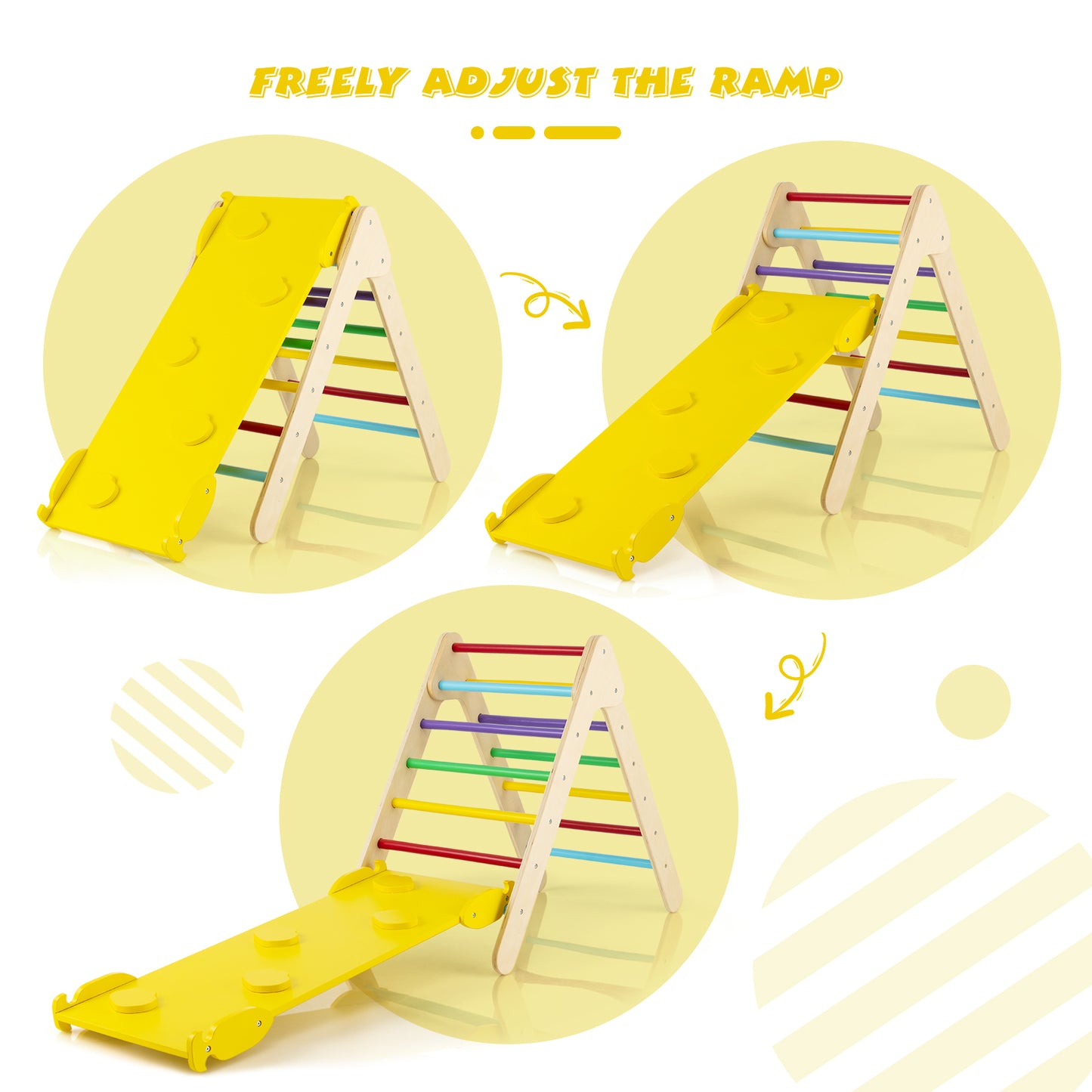 3-in-1 Wooden Climbing Triangle Set Triangle Climber with Ramp-Multicolor Kids Crystal
