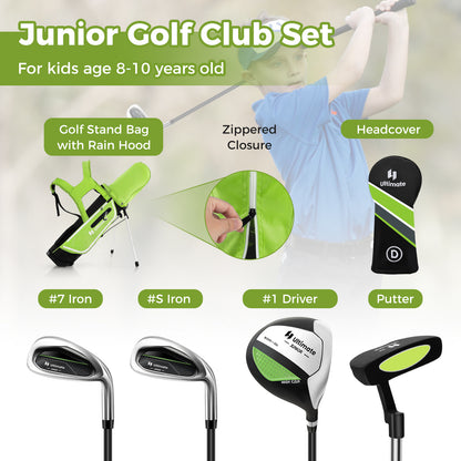 Junior Complete Golf Club Set for Kids with Rain Hood Right Hand Children Golf Age 8-10 Years Old-Green