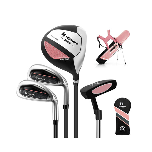 Junior Complete Golf Club Set for Kids with Rain Hood Right Hand Children Golf Age 8-10 Years Old-Pink Kids Crystal