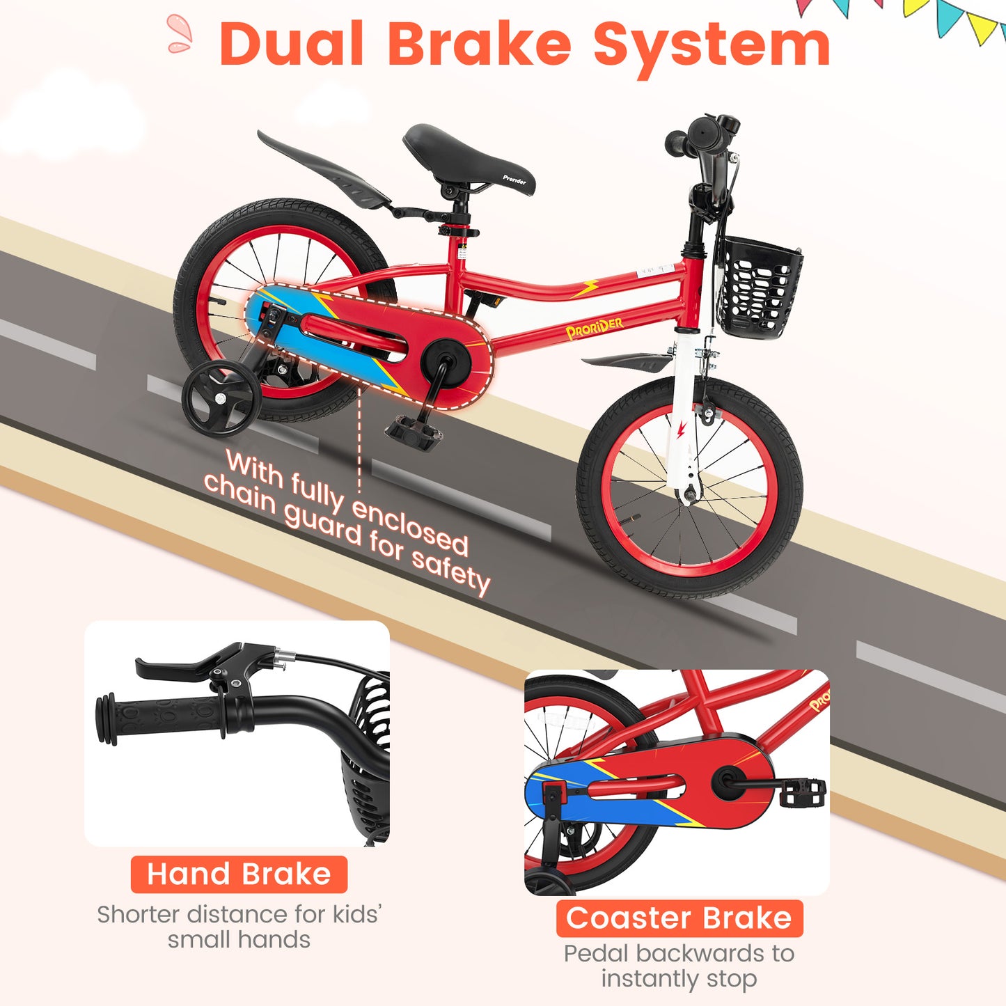 14 Inch Kids Bike with 2 Training Wheels for 3-5 Years Old-Red Kids Crystal