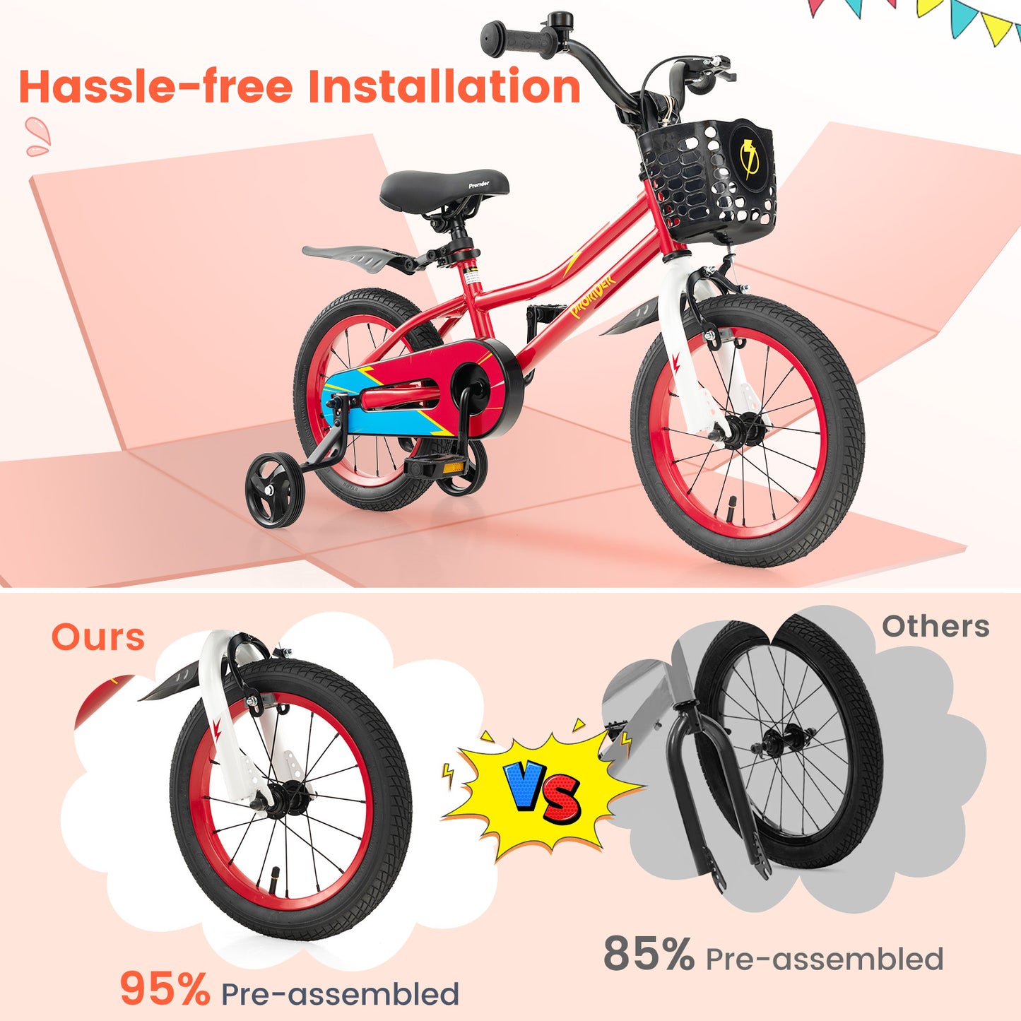 14 Inch Kids Bike with 2 Training Wheels for 3-5 Years Old-Red Kids Crystal