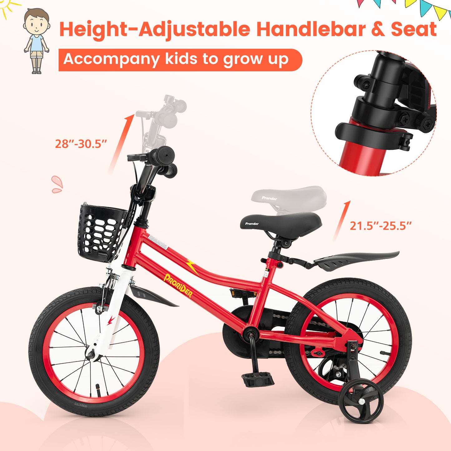14 Inch Kids Bike with 2 Training Wheels for 3-5 Years Old-Red Kids Crystal