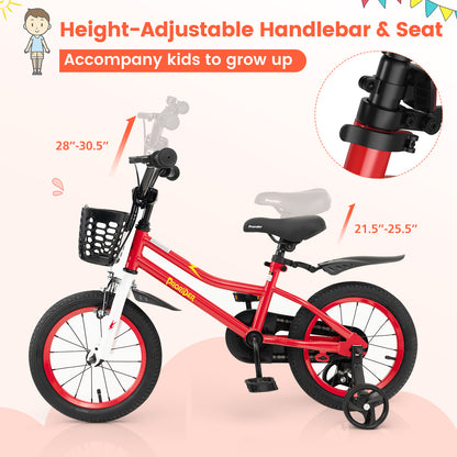 14 Inch Kids Bike with 2 Training Wheels for 3-5 Years Old-Red