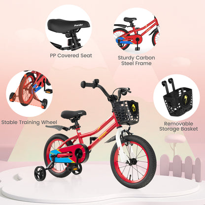 14 Inch Kids Bike with 2 Training Wheels for 3-5 Years Old-Red