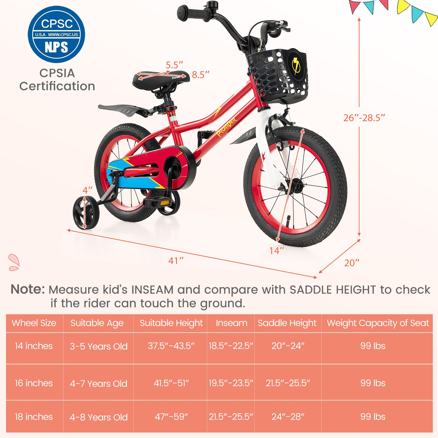 14 Inch Kids Bike with 2 Training Wheels for 3-5 Years Old-Red Kids Crystal
