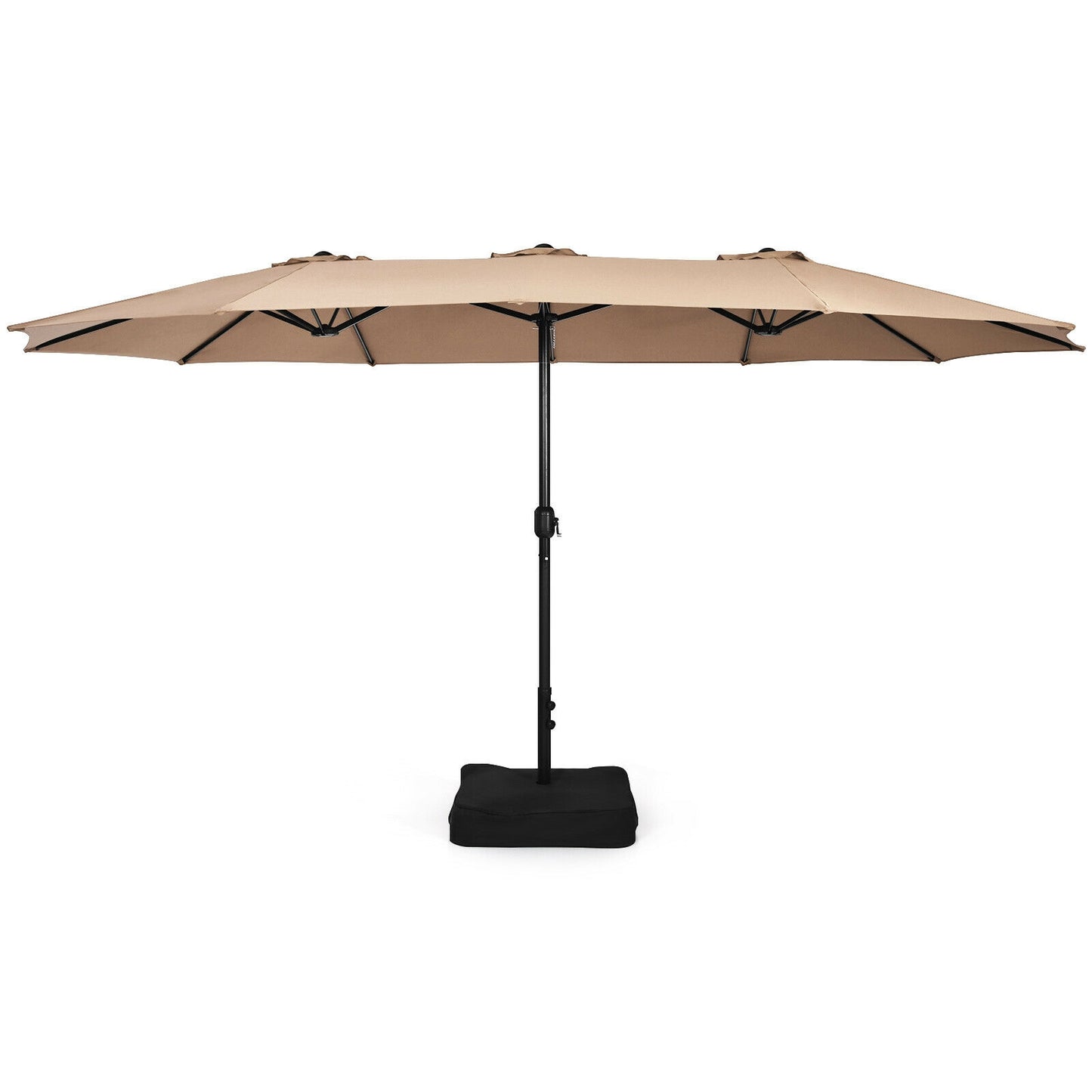 15 Feet Double-Sided Twin Patio Umbrella with Crank and Base Coffee in Outdoor Market-Coffee Kids Crystal