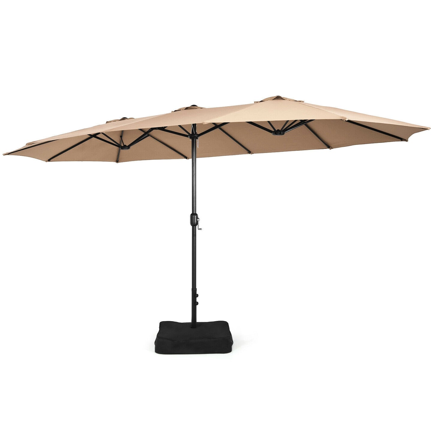 15 Feet Double-Sided Twin Patio Umbrella with Crank and Base Coffee in Outdoor Market-Coffee Kids Crystal