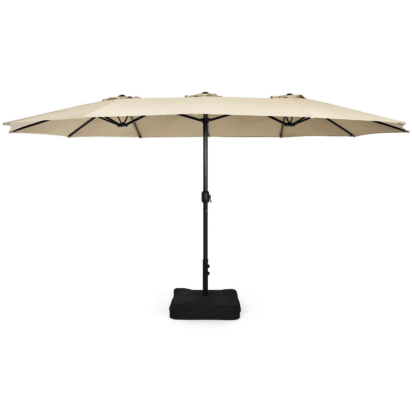 15 Feet Double-Sided Twin Patio Umbrella with Crank and Base Coffee in Outdoor Market-Beige Kids Crystal