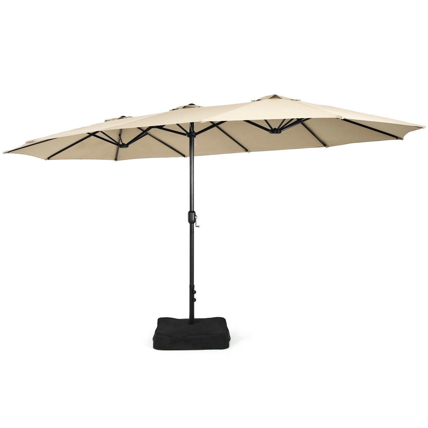 15 Feet Double-Sided Twin Patio Umbrella with Crank and Base Coffee in Outdoor Market-Beige Kids Crystal