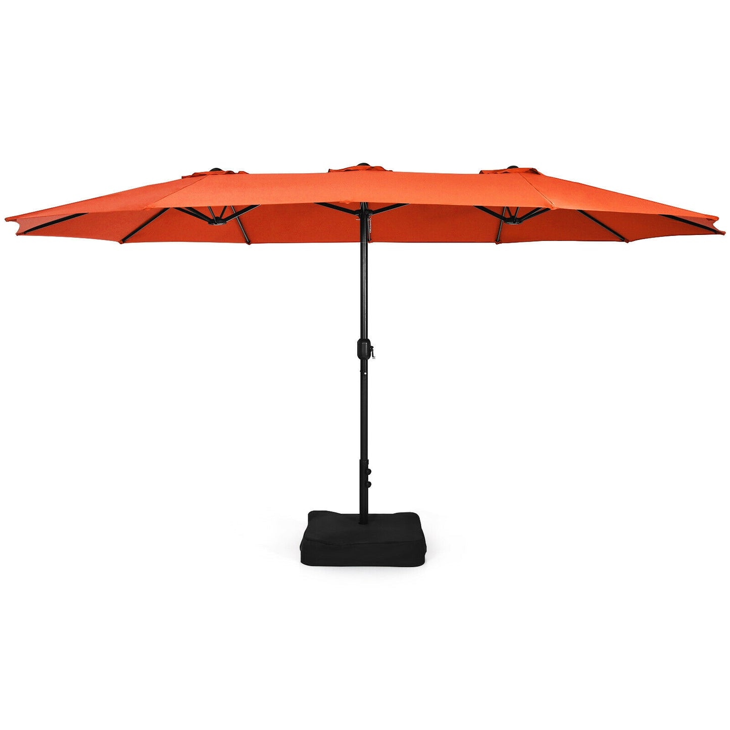 15 Feet Double-Sided Twin Patio Umbrella with Crank and Base Coffee in Outdoor Market-Orange Kids Crystal